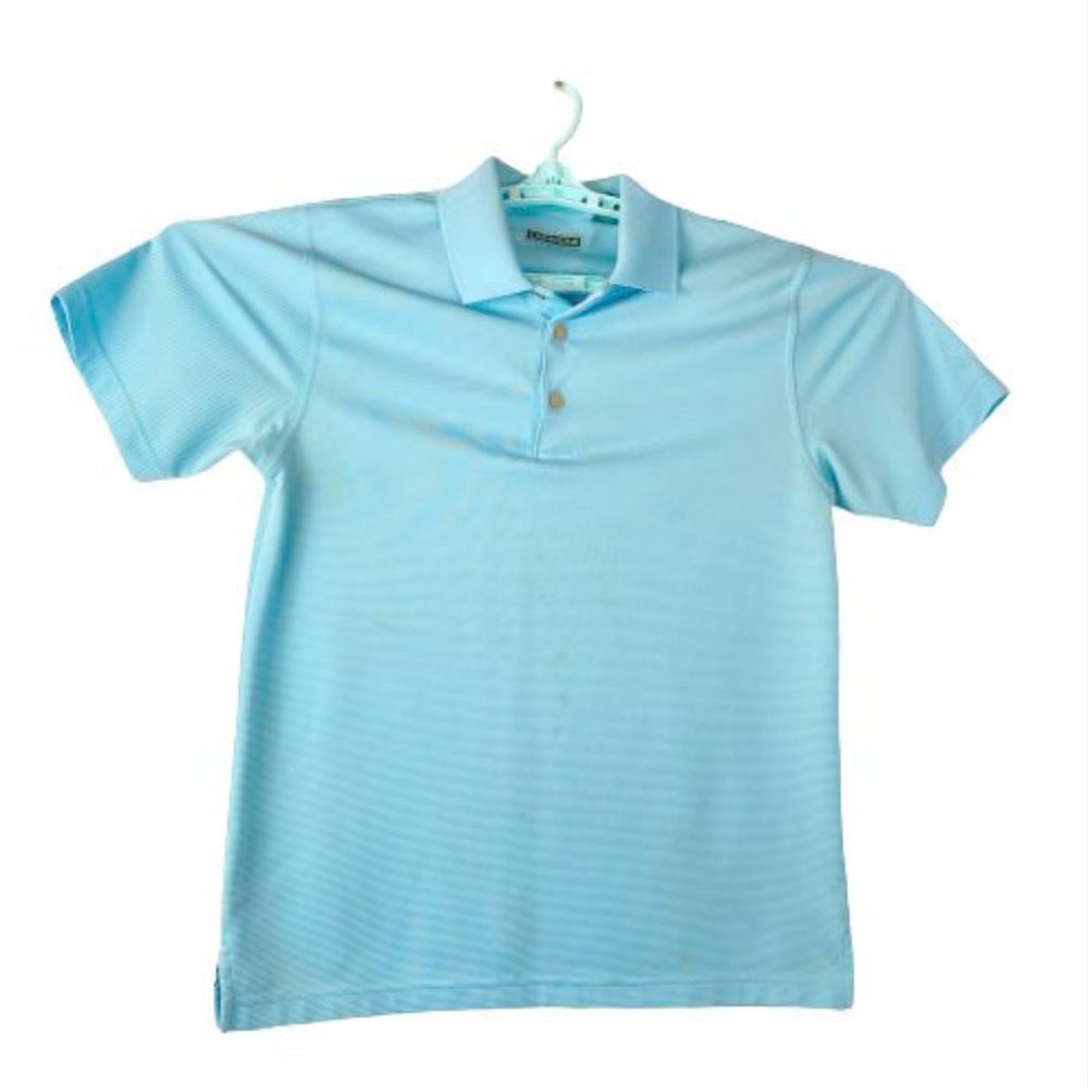 Cubavera Mens Golf  Polo Aqua Sky Blue Ribbed 3 Button  Polyester S/S Medium